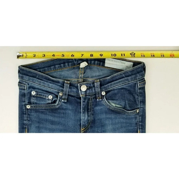 Rag & Bone 25X29 Women Skinny Embroidered Logo Blue Denim Woodford Jeans Raw Hem - Picture 2 of 14